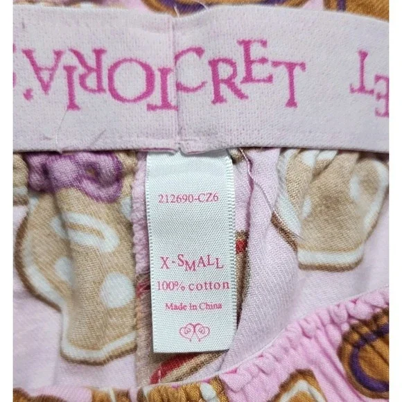 Vintage Victorias‎ Secret Gingerbread Man Pink Flannel PJPajamas Set X-Small